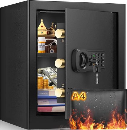 2.3 cu ft Spacious Fire Proof Safe Boxes for Home Use, Large Home Safe with Fireproof A4 Document Bag & Mute Function, Combination Lock Box for Money Firearm Medicine Document